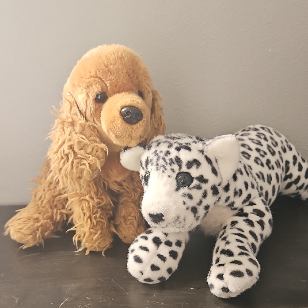 Plush Dog and Leopard Toy Set - Brown and White